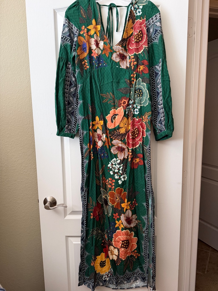 Farm Rio Emerald Green Floral Maxi Dress With Multicolor Blooms